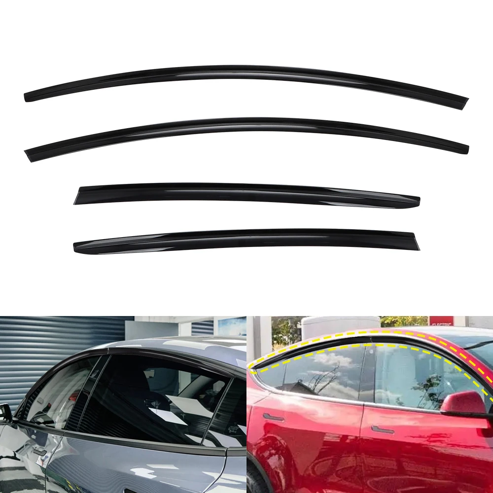 For Tesla Model Y 3 Out-Channel Side Window Visors Vent ABS Door Air Deflector Strip Rain Guard Ventshade Ventvisor Accessories