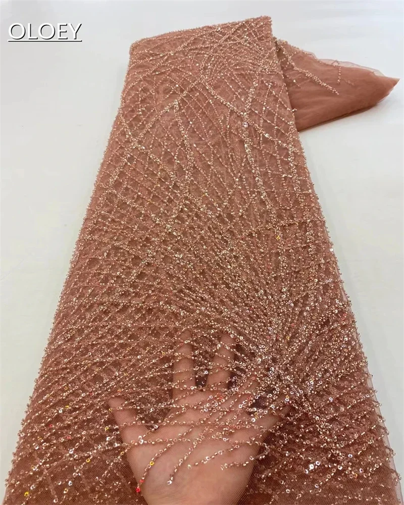 

OLOEY High-Quality Handmade African Lace Fabric with Beads And Sequins for Wedding Dresses Fashionable Embroidered Party Wear