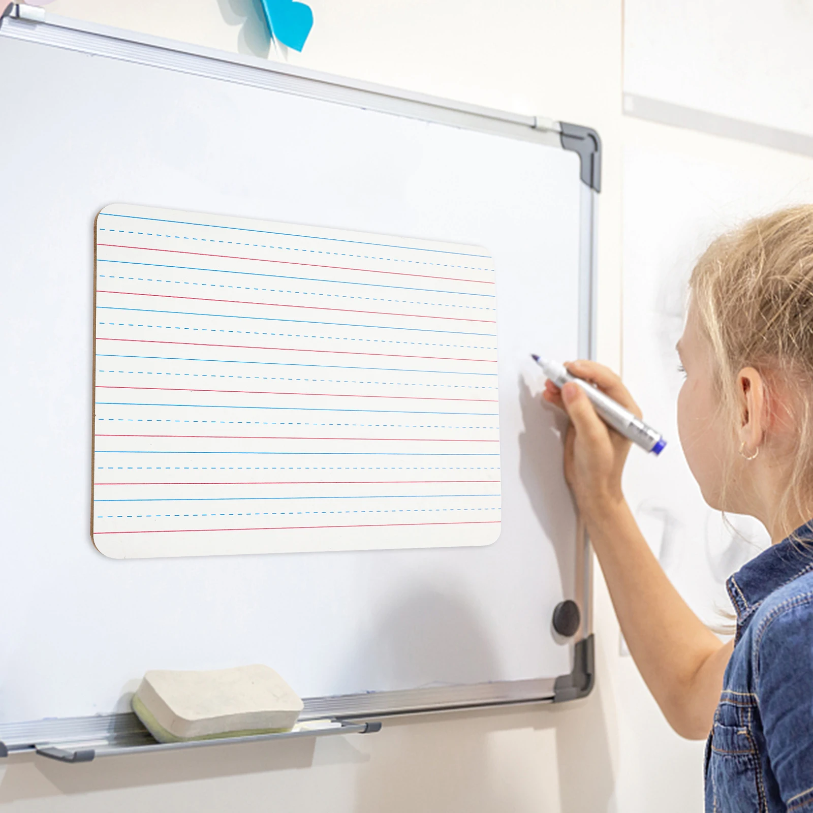 

Double Sided Whiteboard Dry Erase Boards Lines Reusable PVC Wood Small Office Classroom Handheld Writing Board for Teens