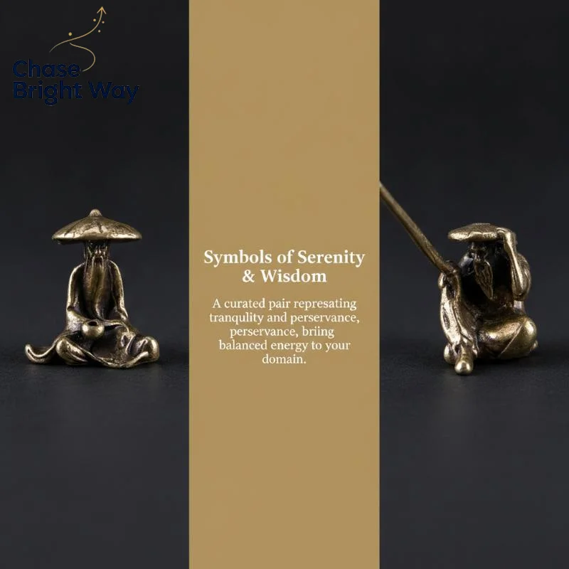 Ancient Chinese Style Vintage Brass Fisherman Mini Statue Durable Metal Figurine for Bonsai Zen Garden Decor Gift