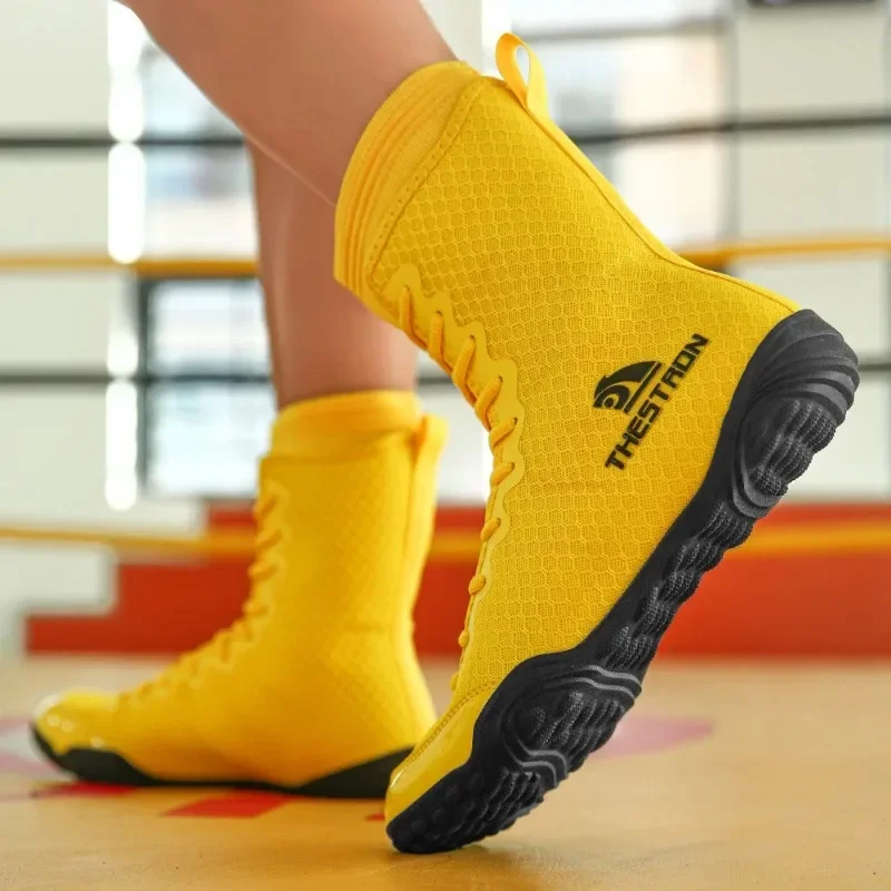 Popular 2024 Men Gym Training Shoe Designer Fighting Shoe Man Black Yellow Boxing Shoes Mens Mesh Breathable Wrestling Shoe