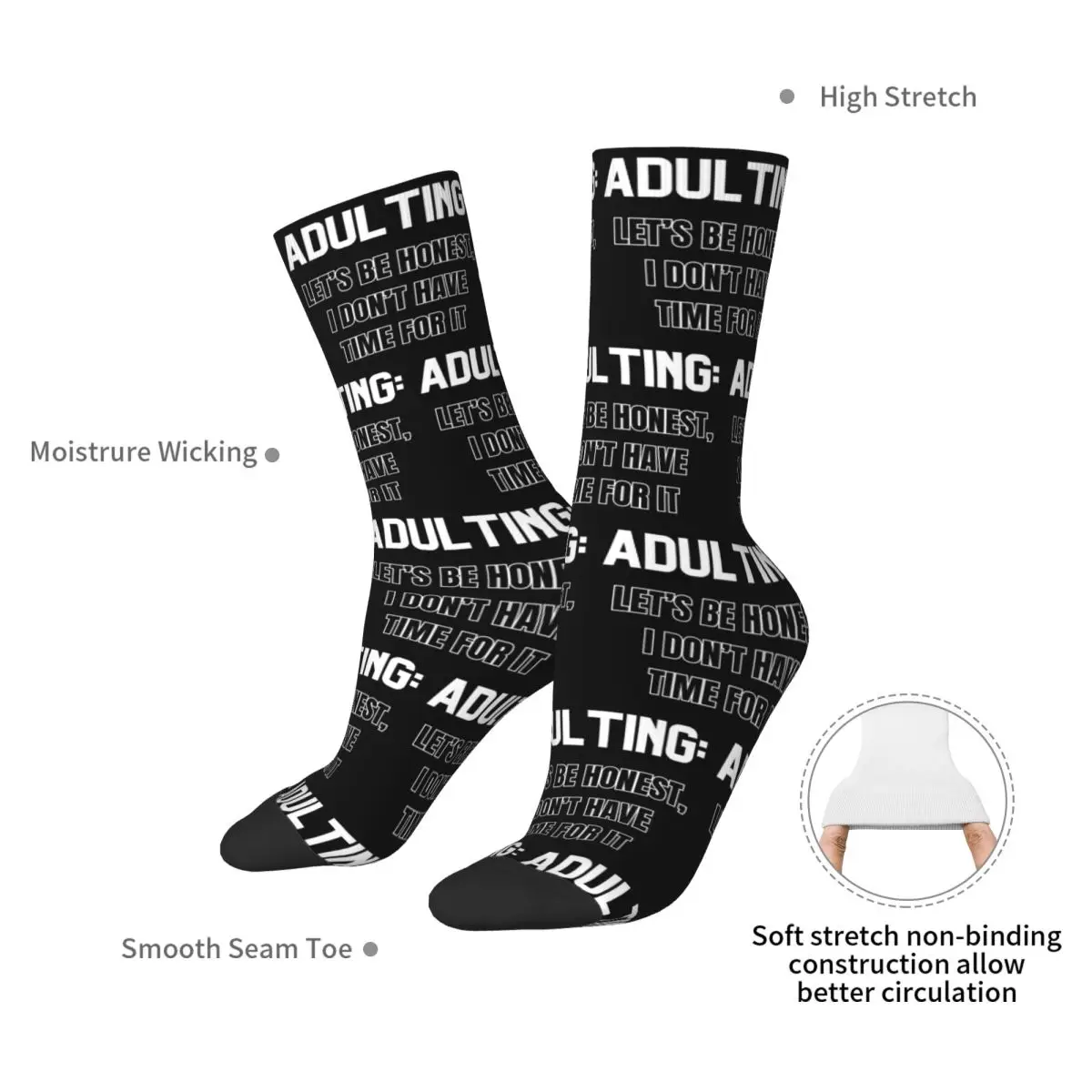 Let's Be Honest Adulting-Chaussettes longues unisexes, je n'ai pas le temps pour ça, bas Harajuku, toutes saisons, cadeaux de Noël