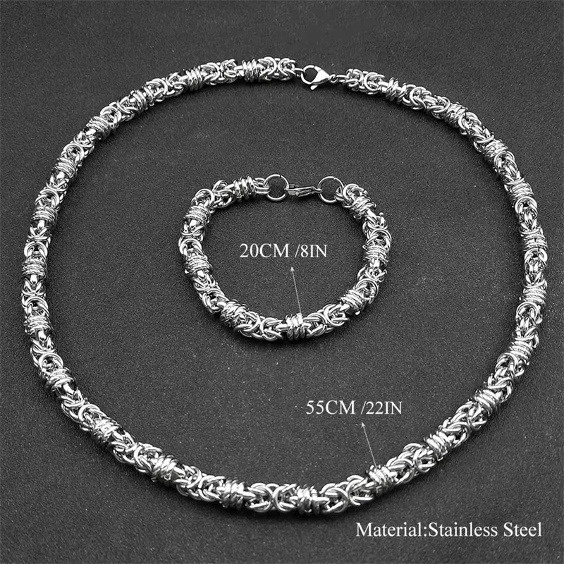 Punk Stainless Steel Chain Necklace Bracelet For Men Neck Silver Color Male Thick Long Chains Boyfriend Gift Jewelry NLT64S02