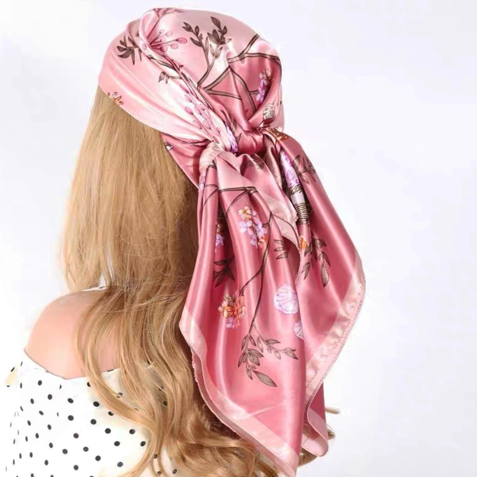 90*90cm Elegant Celebrity Plant Peony Flower Silk Scarves Fashion Women Headscarf Large Square foullard Muslim bandanna muffler