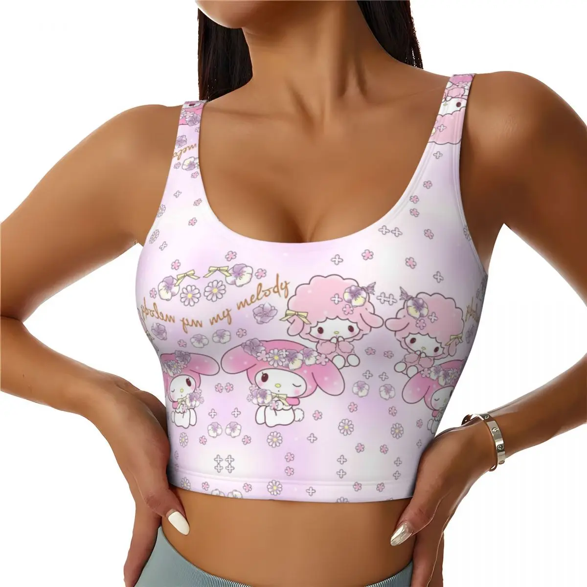 Custom New Melody Anime Cartoon Kawaii Sports Bra Women High Impact Workout Yoga Crop Top