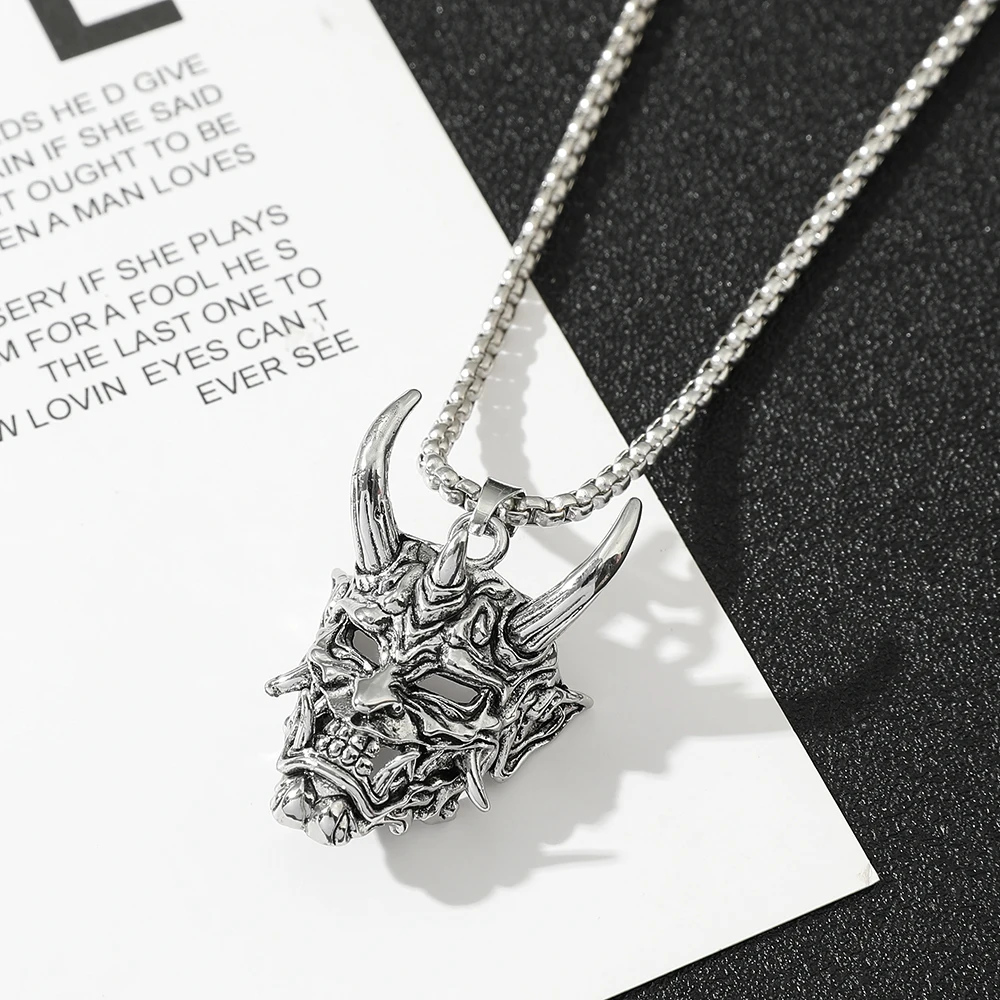 Handsome Rascal Ghost Mask Pendant Necklace Gold & Silver Color Horn Bull King Design Fashion Jewelry for Men And Women view 4