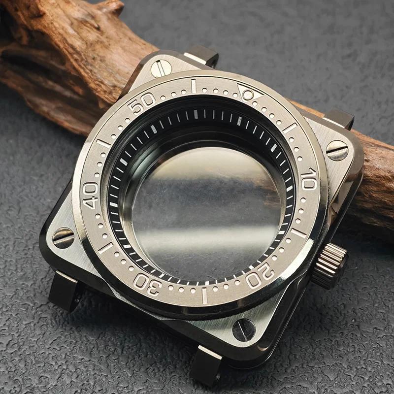 

NH35 Watch Case 44MM Gun Color Stainless Steel Sapphire Glass Waterproof Square Case Fits NH35 NH36 7S Movement Men's Watch Case