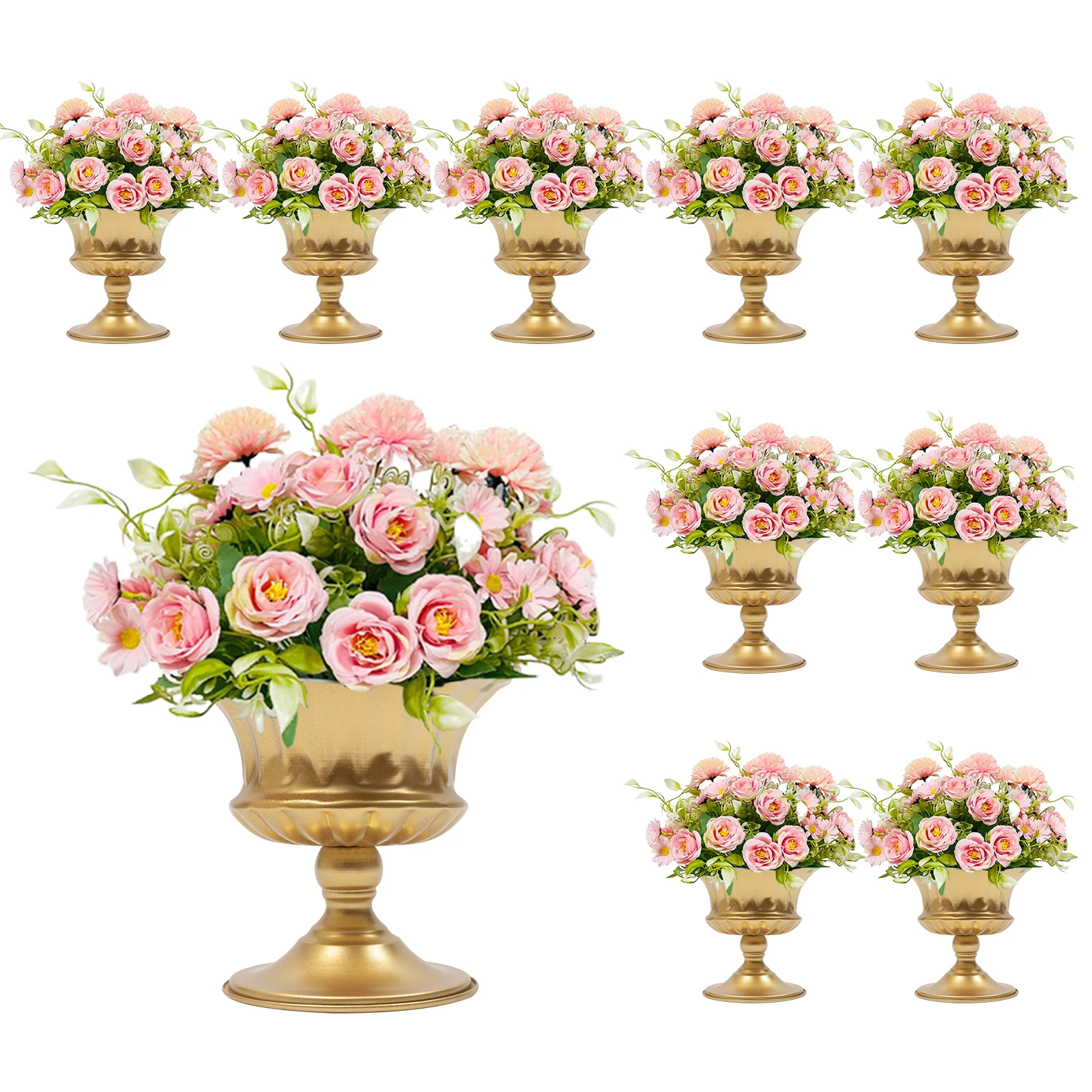 Trumpet Metal Vase, Bright Gold Baking Varnish 15cm Tabletop Centerpiece Vase, Round Stable Base Reusable Flower Holder for Wedding Table Decor