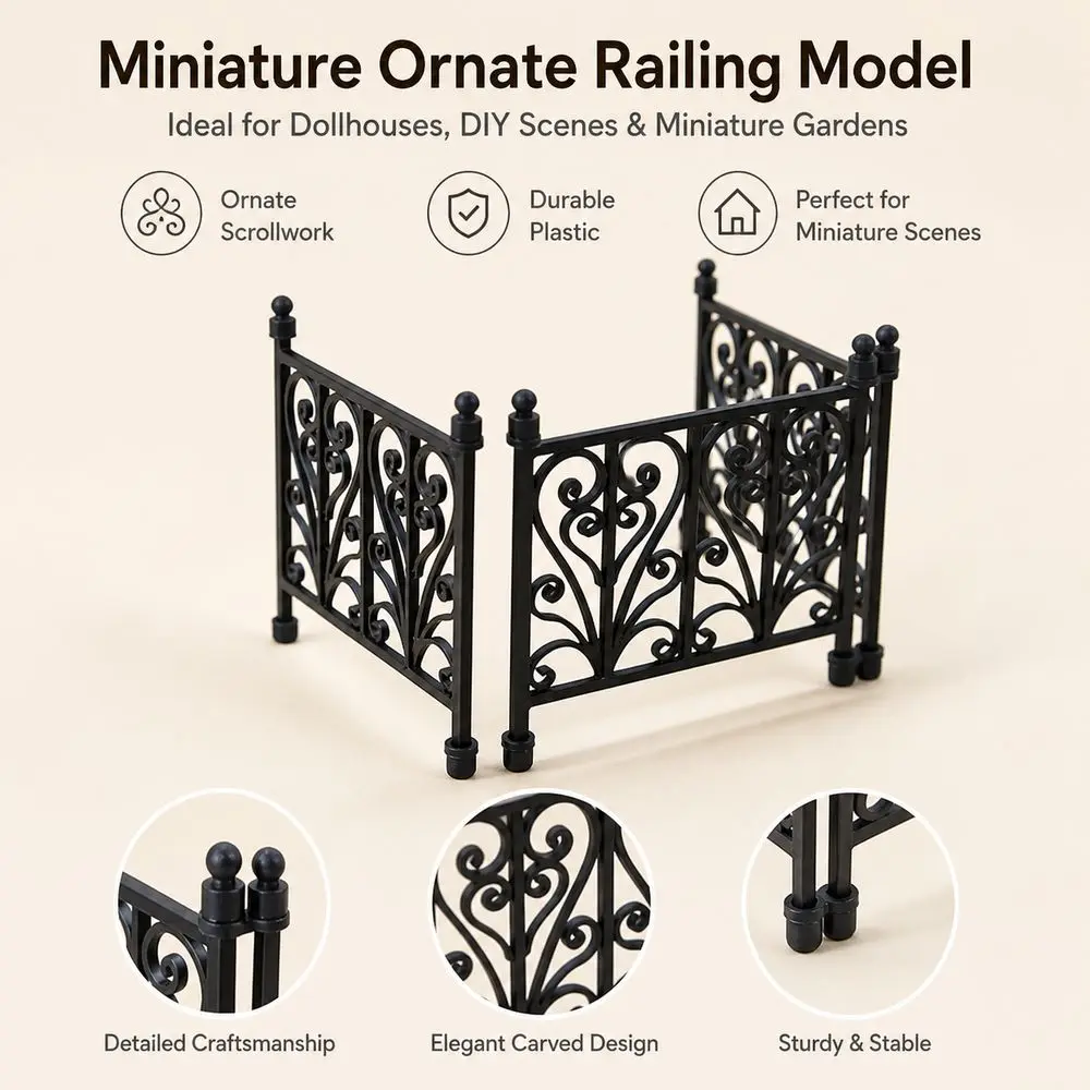 Plastic Miniature Railing Ornate Scrollwork Iron Look Miniature Fence Model Carved Pattern Lightweight Balcony Railing Model