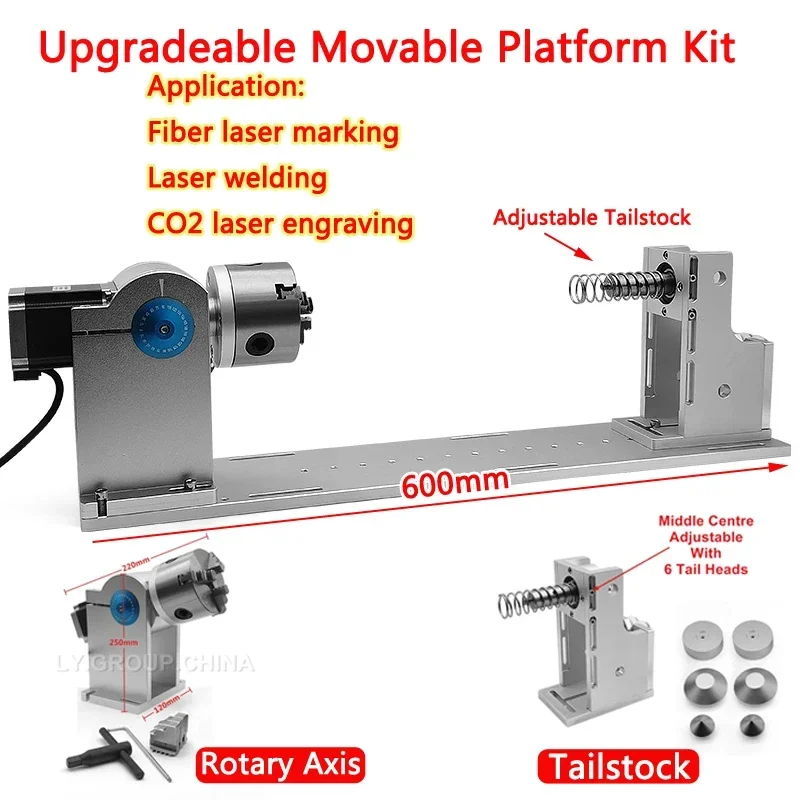 

Professional LY D80 3 Claws Rotary Axis Upgradeable Movable Platform Kit For Fiber Laser Carving Engraving Marking Machine
