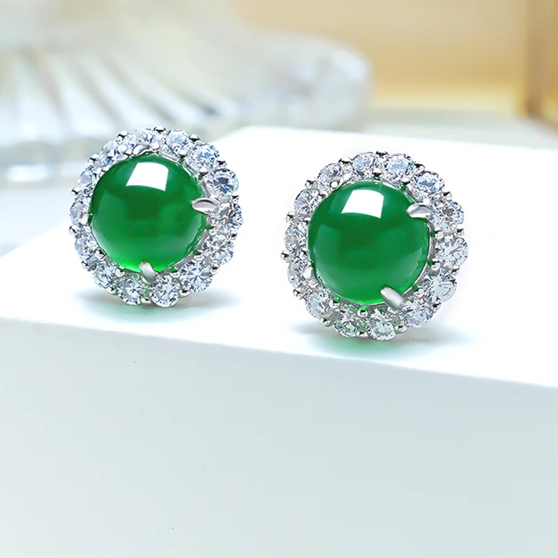 Egg face emerald earrings inlaid with sterling silver 100% 18K gold 100% 9K gold ring Wedding ring