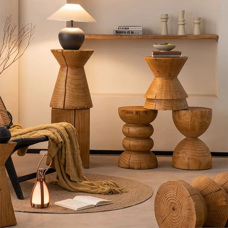 Solid Wood Coffee Tables Natural Stump Stools for Living Room Rustic Round bedside cupboard Hand-Carved Root sofa End Tables