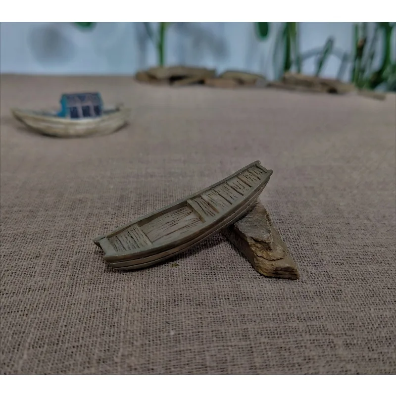 Emulation Miniature Small Boat Fishing Boat with Black Canopy Micro Landscape Sand Table Decorative Model Ornament