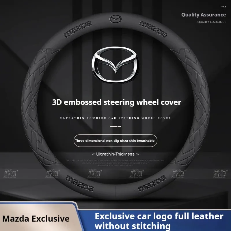 For Mazda 3 5 6 SKYACTIV Axela Atenza CX30 CX5 CX8 CX9 MX5 RX8 RX7 BT50 Leathe Car Steering Wheel Cove 3D Embossing Accessories