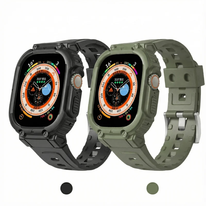 Strap with Bumper Case Cover for Apple Watch Band 45mm 44mm 42mm 40mm Ultra 49mm Rugged Sport Band for IWatch SE 8/7/6/5/4/3/2/1