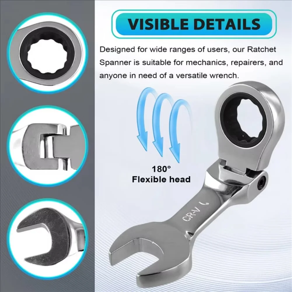 

Short Handle Ratchet Wrench Featuring 180 Degree Head Rotation and 72 Tooth Ratchet for Fast Adjustments in Narrow Spots