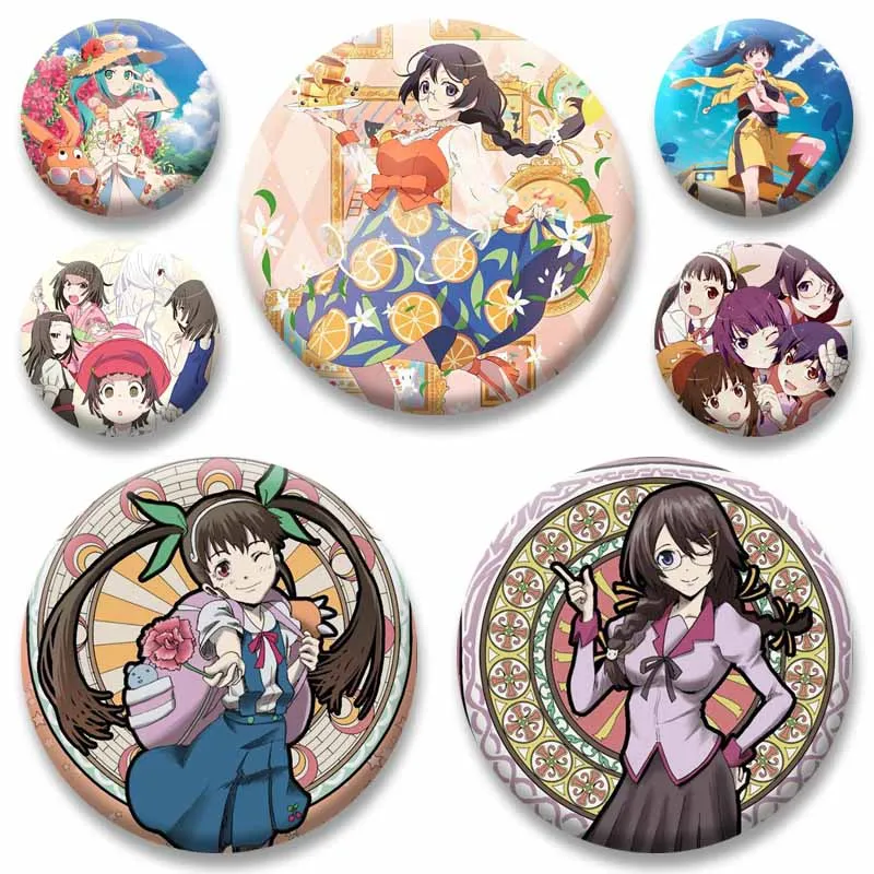 Cute Nadeko Sengoku Hitagi Mayoi Suruga Kanbaru Tsukihi Cartoon Brooch Anime Bakemonogatari Enamel Pins Bag Shoes Badge Ornament