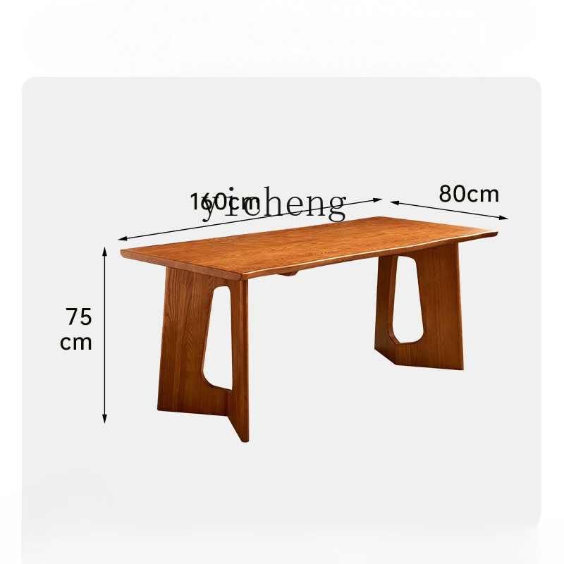 

Tqh Mid-Ancient Solid Wood Dining Table Ash Log Dining Table and Chair Combination Large Board Table