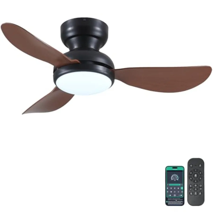 

36 Inch Ceiling Fans with Lights for Bedroom Room, Brown ABS Blades, Warm White to Cool White Dimmable Lights, Remote/APP Contr