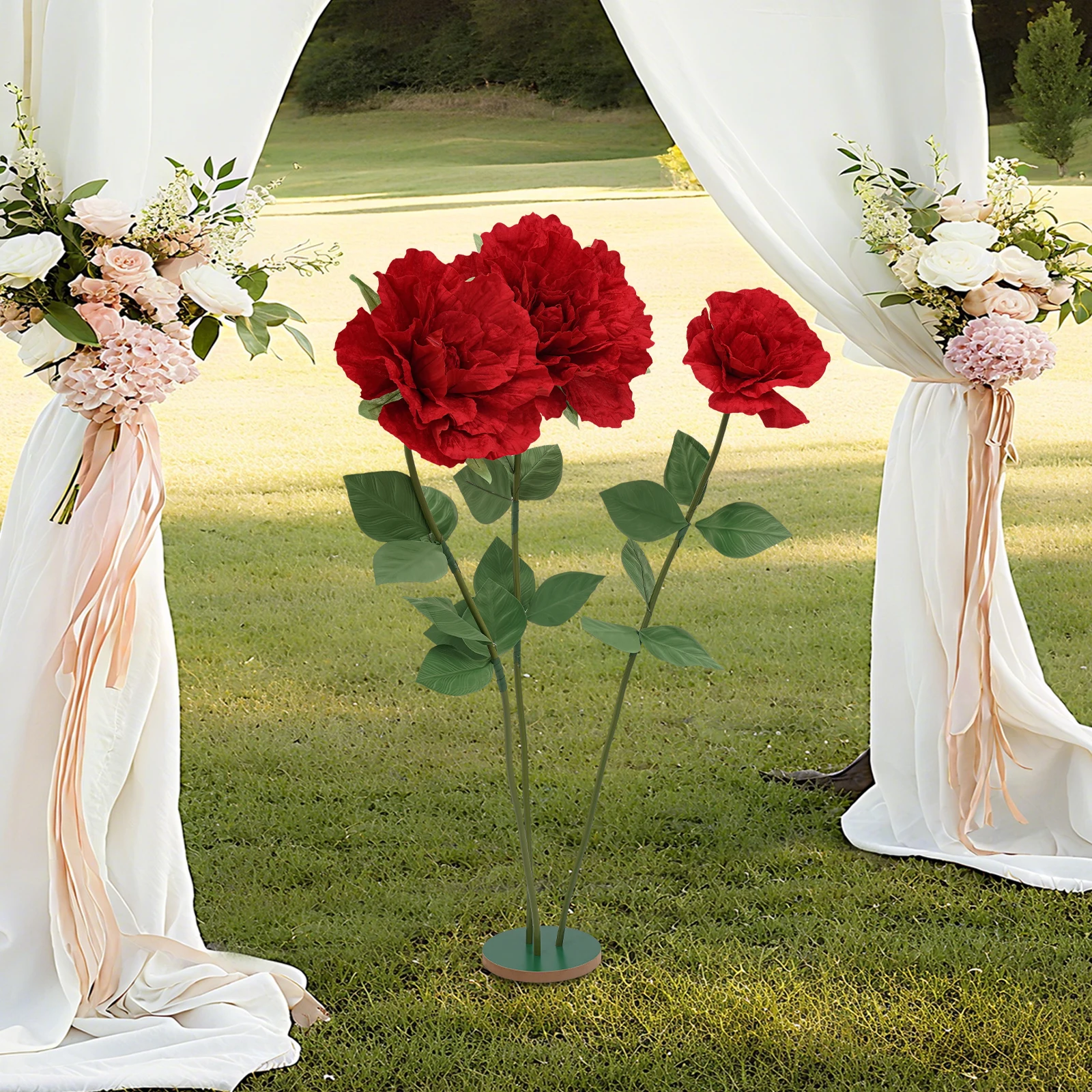 

Гигантская искусственная роза с 3 головками, 15,75 дюйма/19,69 дюйма/23,62 дюйма, бархатные цветы с круглой основой для свадьбы/вечеринки/украшения пола