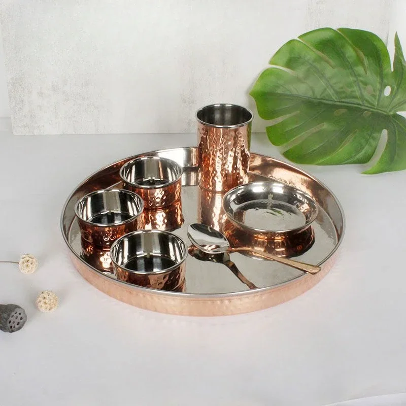 

IndianHandmade Copper Dish Thali Curry Dish South East Asian Hotel Restaurant Metal Tableware Home Decorative Bowl