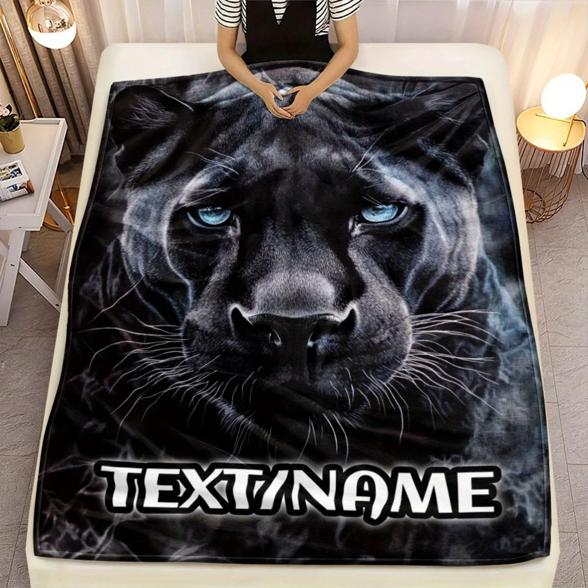 Benutzerdefinierte Name Black Panther Decke personalisierte leichte Flanellüberwurf weich und warm für Sofa, Outdoor, Camping, Wohnzimmer