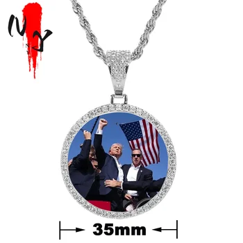 35mm Drops hipping maßge schneiderte Foto Kreis Halskette Hip Hop runden Anhänger vereist kubischen Zirkon Modeschmuck Geschenk für ihn/sie