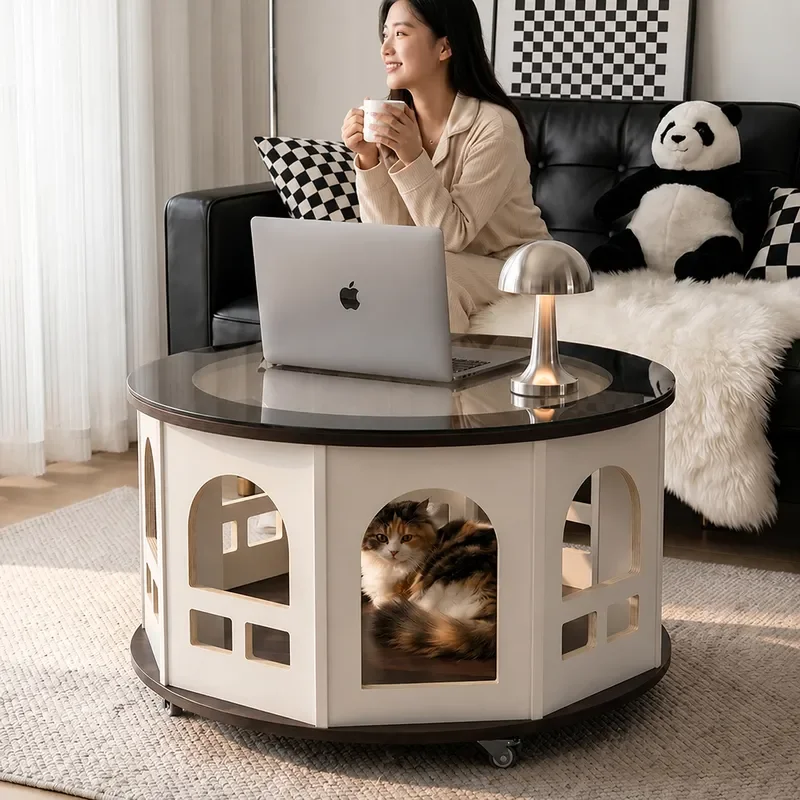 Wooden Cat Nest Coffee Table Pet Side Table Human Pet Shared Furniture Home Cat House