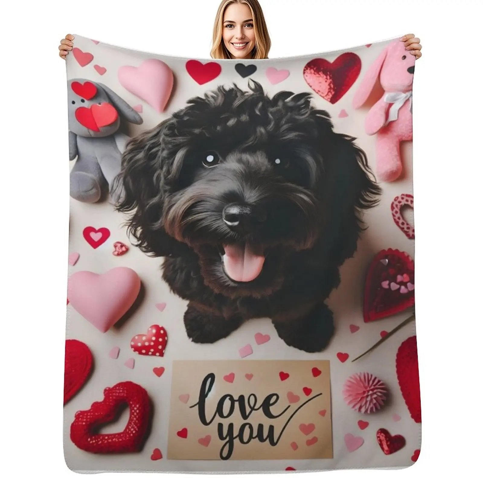 

Black Cockapoo Valentine Love. Throw Blanket Plush Fuzzy Cozy Blanket for Couch Sofa