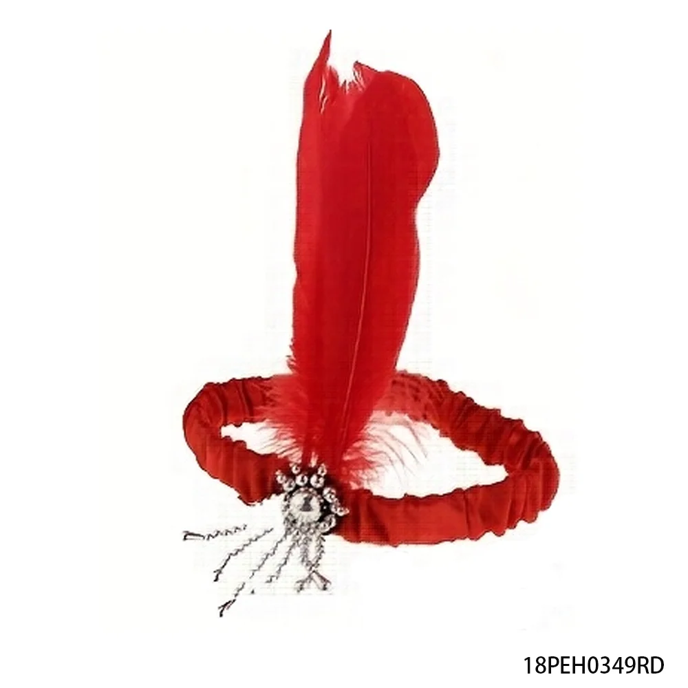 PESENAR  1920s Style Red Feather Headband with Rhinestone for Flapper Costume and Vintage Gatsby Accessory