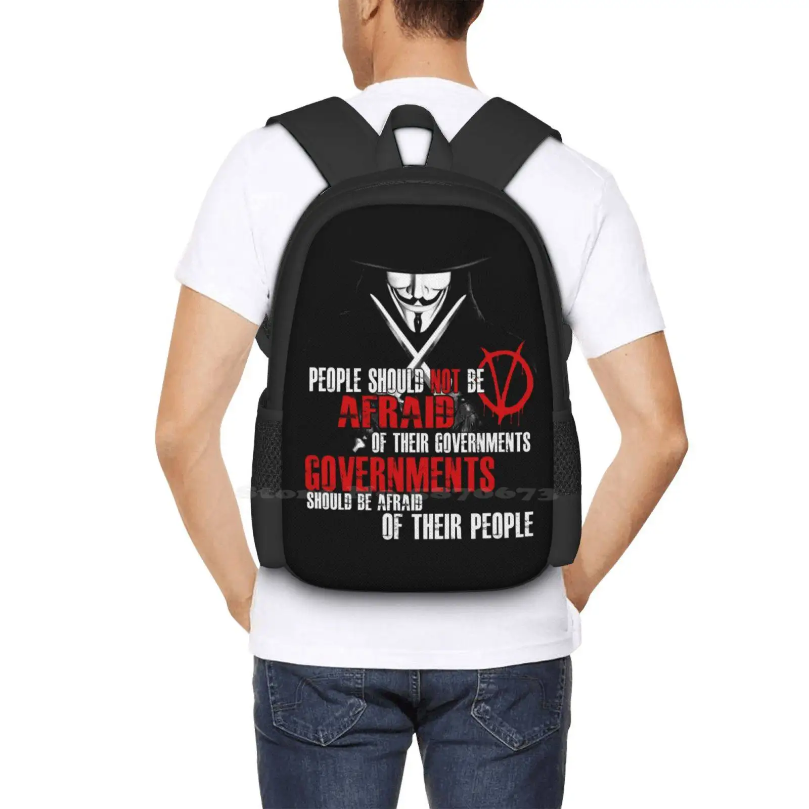 V per Vendetta Guy Fawkes citazione nuovi arrivi borse Unisex borsa per studenti zaino Guy Fawkes Anarchy citazione teoria Illuminati V per