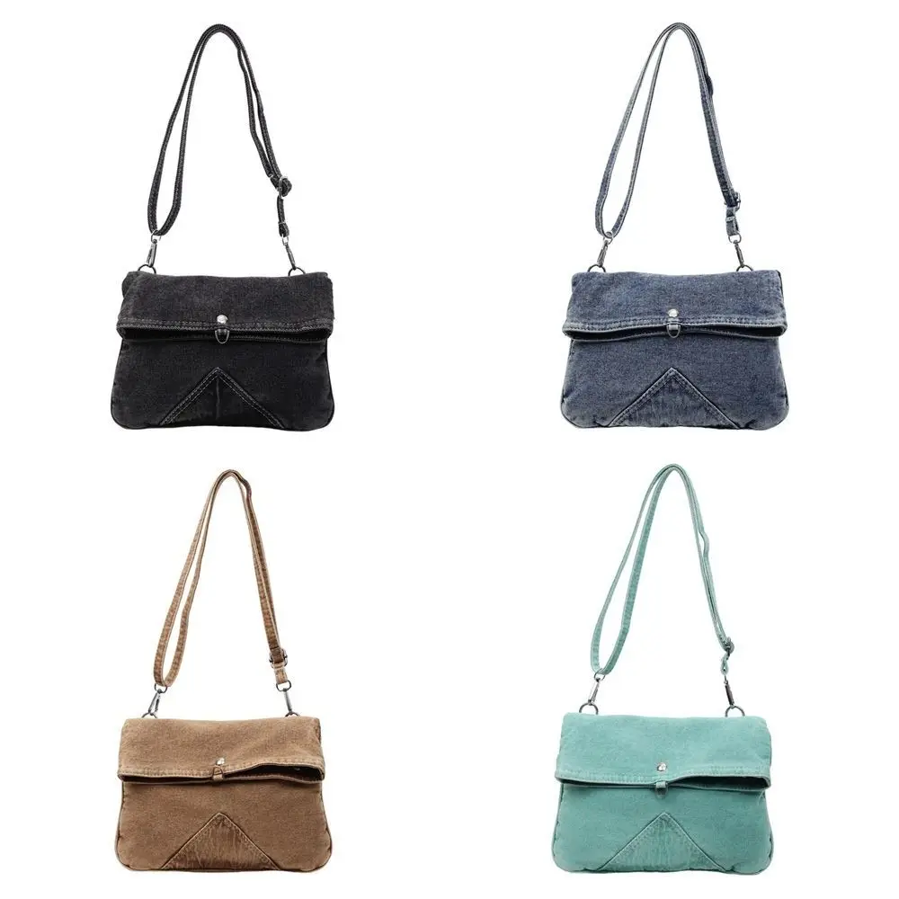 Y2K Washed Denim Canvas Bag Street Style Large Capacity Vintage Handbag Shopping Bag Messenger Bag Solid Crossbody Bag Boy