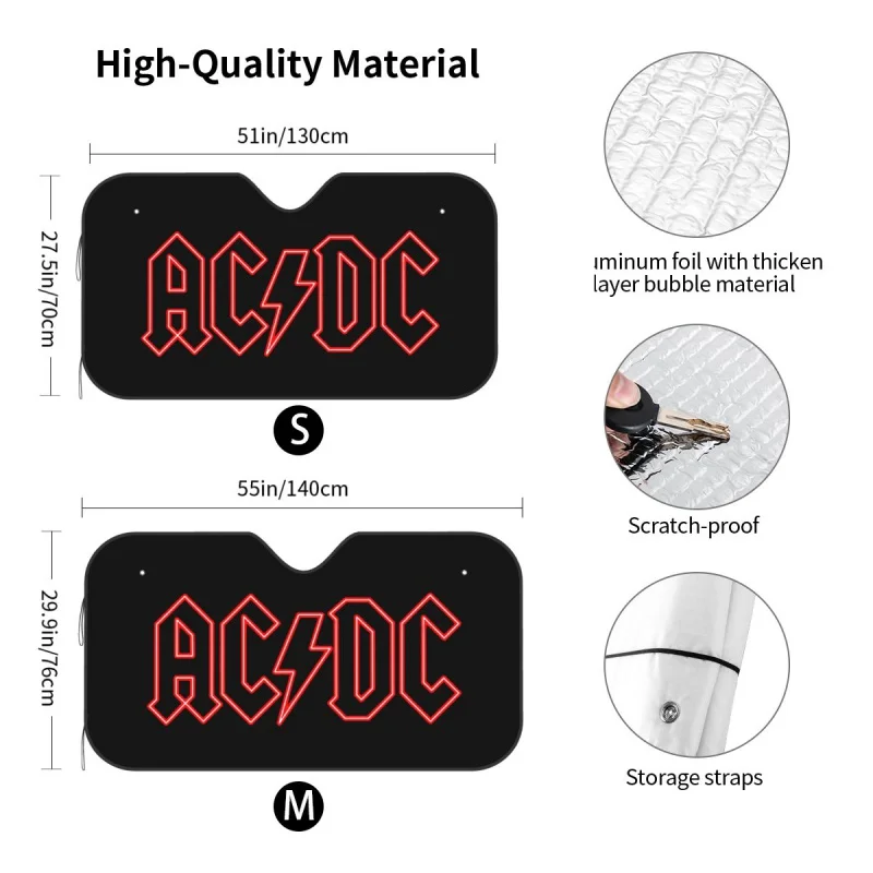 AC DC Rock Music Windshield Sunshade Fold-up Cover Front Block Window  Sun Visor Accessories Covers