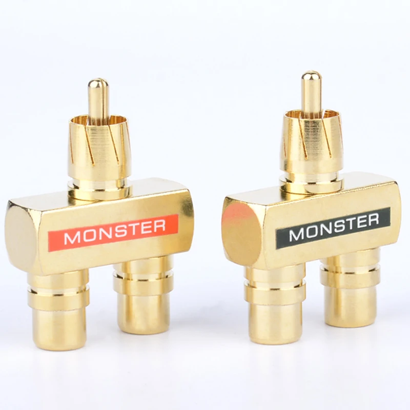 1 RCA Laki-laki Ke 2 RCA Perempuan Berlapis Emas Tembaga AV Audio RCA Satu dari Dua Satu Laki-laki dan Dua Perempuan Adaptor
