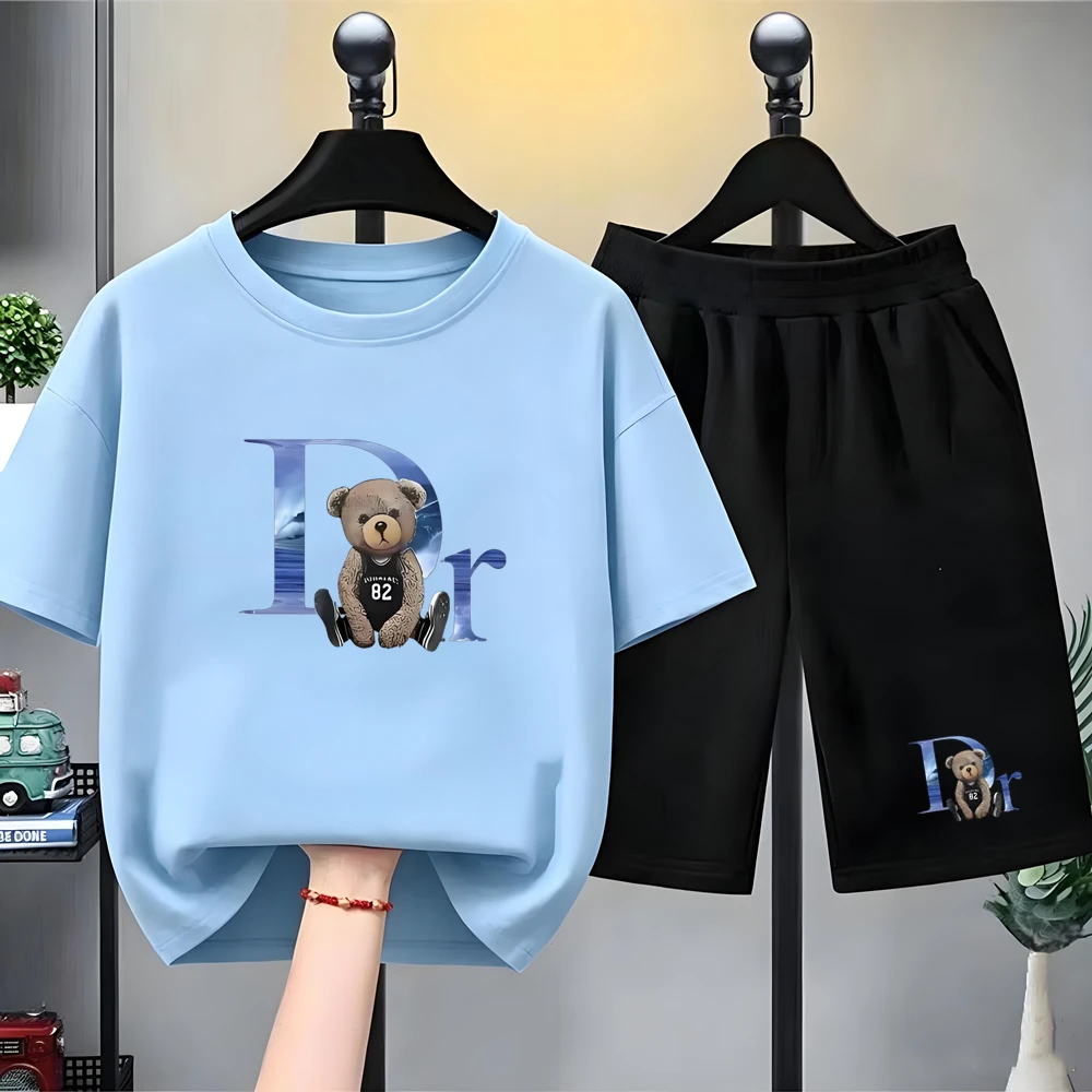 

White little bear Children's T-Shirt Kids Age 3-12 boys black girls Outfit Short Sleeve & Shorts Summer Cool Casual brand Set