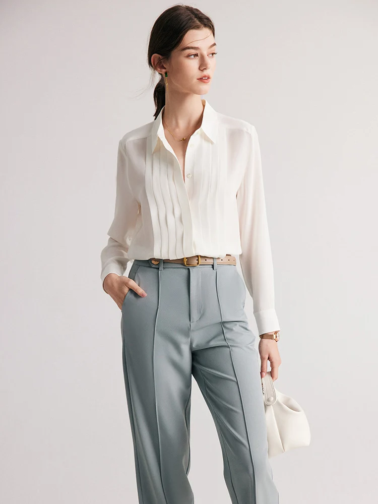 SuyaDream Woman White Shirts 100%Mulberry Silk Turn Down Collar Solid Chic Blouses 2023 Spring Summer Office Lady Top