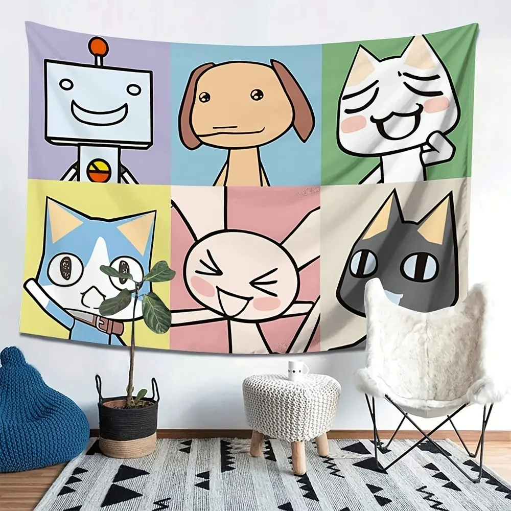 1pc Cute Cartoon I-Inoue T-Toro Tapestry Colorful Block Wall Hanging Aesthetic Room Decor Dorm Apartment Background Cloth