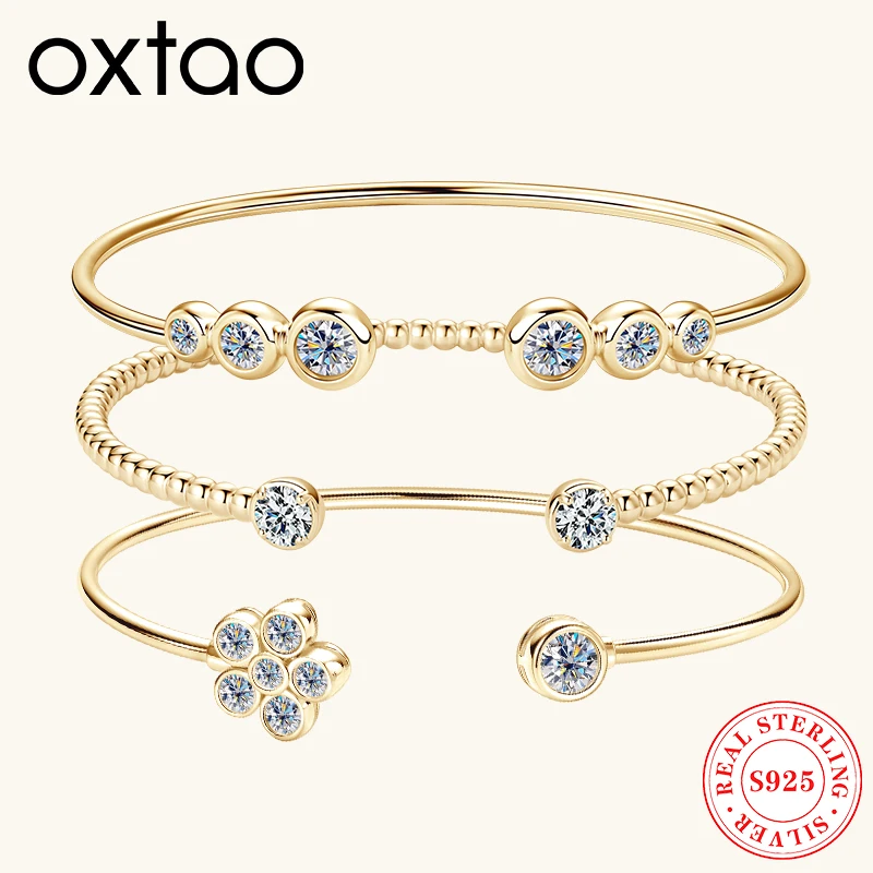 

OXTAO Plated 18K White Moissanite Bangle Bracelet Female Jewelry 925 Silver Classic Bangle Bezel Set Bracelet Anniversary Gifts