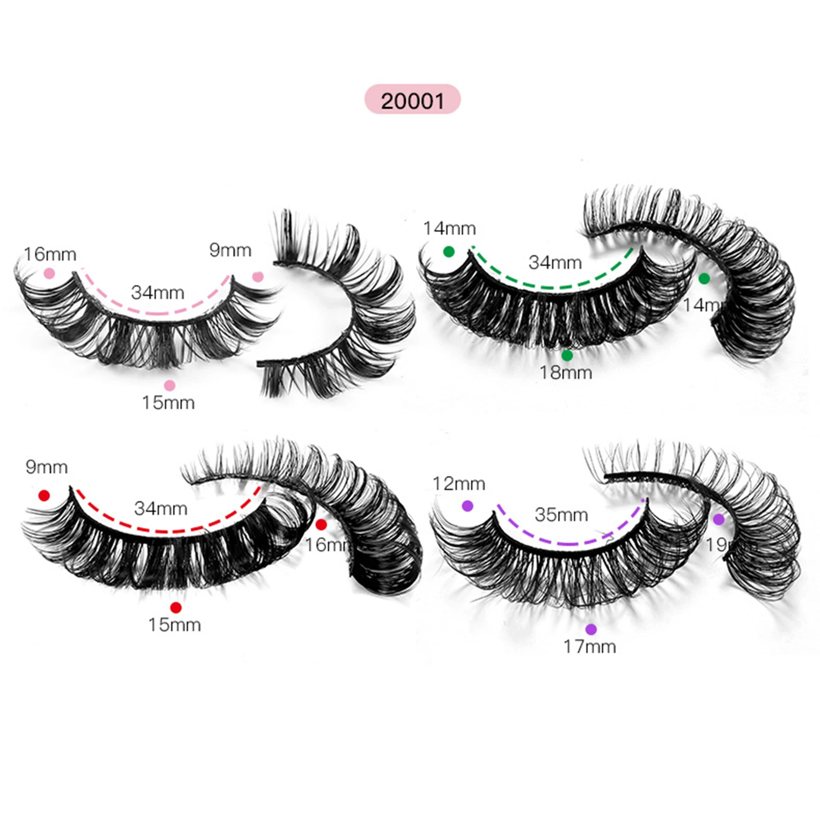 Vison Fofo Enrolando Cílios Postiços, Cílios de Tira Completa, Aparência Natural Wispy, Volume Grosso, Olho de Gato, Cílios D Curl Russo, 20 Pares