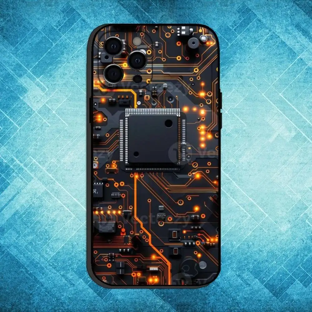 حافظة هاتف بتقنية لوحة الدائرة الكهربائية ai لهاتف iPhone17,16,15,14,13,12,11 Plus، Pro Max غطاء أسود ناعم #2