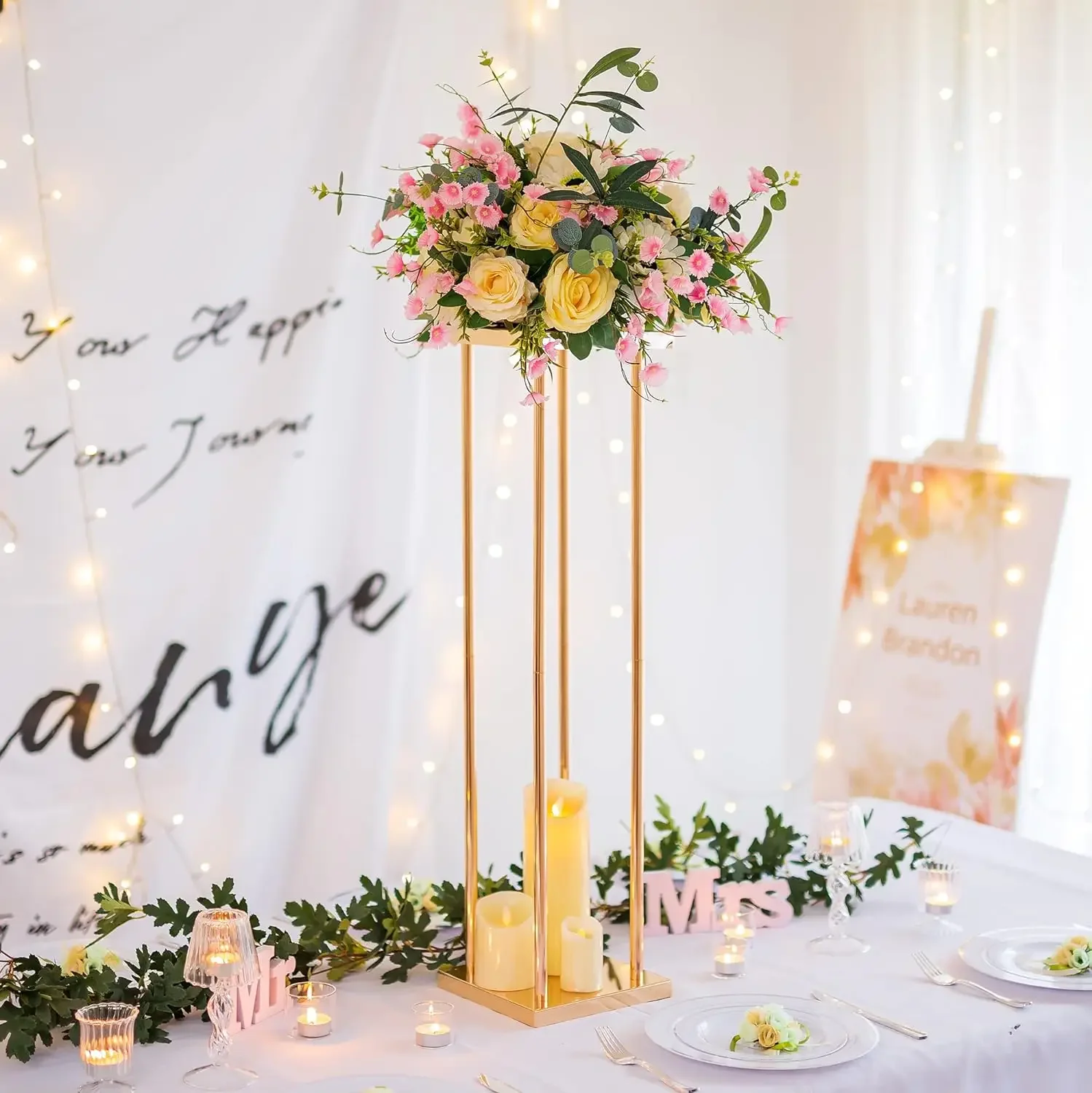 1Pcs Gold Wedding Flower Stand Vase Column Metal Flower for Wedding Party Centerpiece Flower Rack For Event Party Decoration