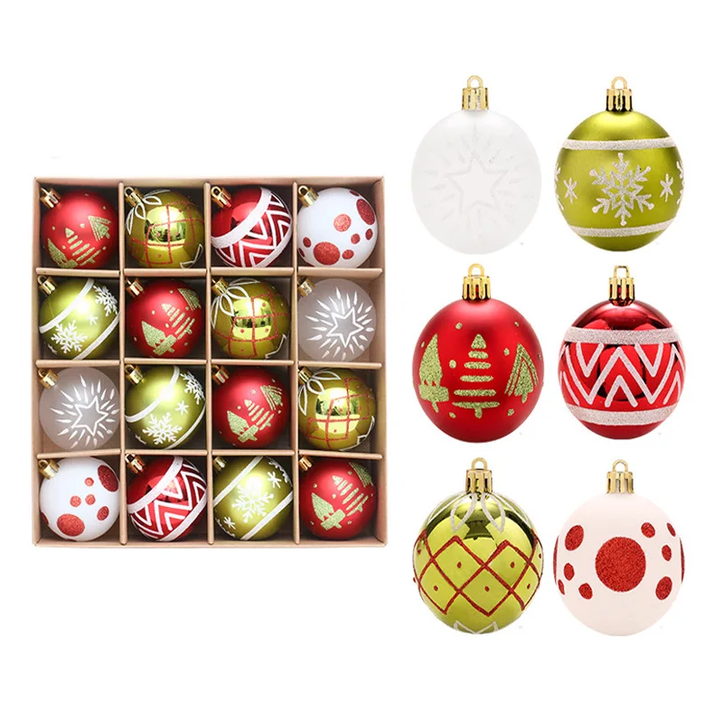 

Home Party Holiday Decoration Red Green White Painted Christmas Ball Set Christmas Tree Decoration Pendant Gift Wholesale