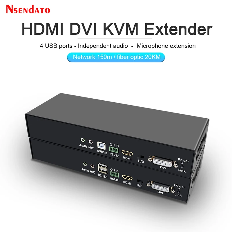 

HDMI DVI Ethernet KVM Extender Over Cat5E Fiber Optic Cable 150M 20kM 1080P HDMI DVI USB KVM Extender for Mouse Keyboard TV DVD
