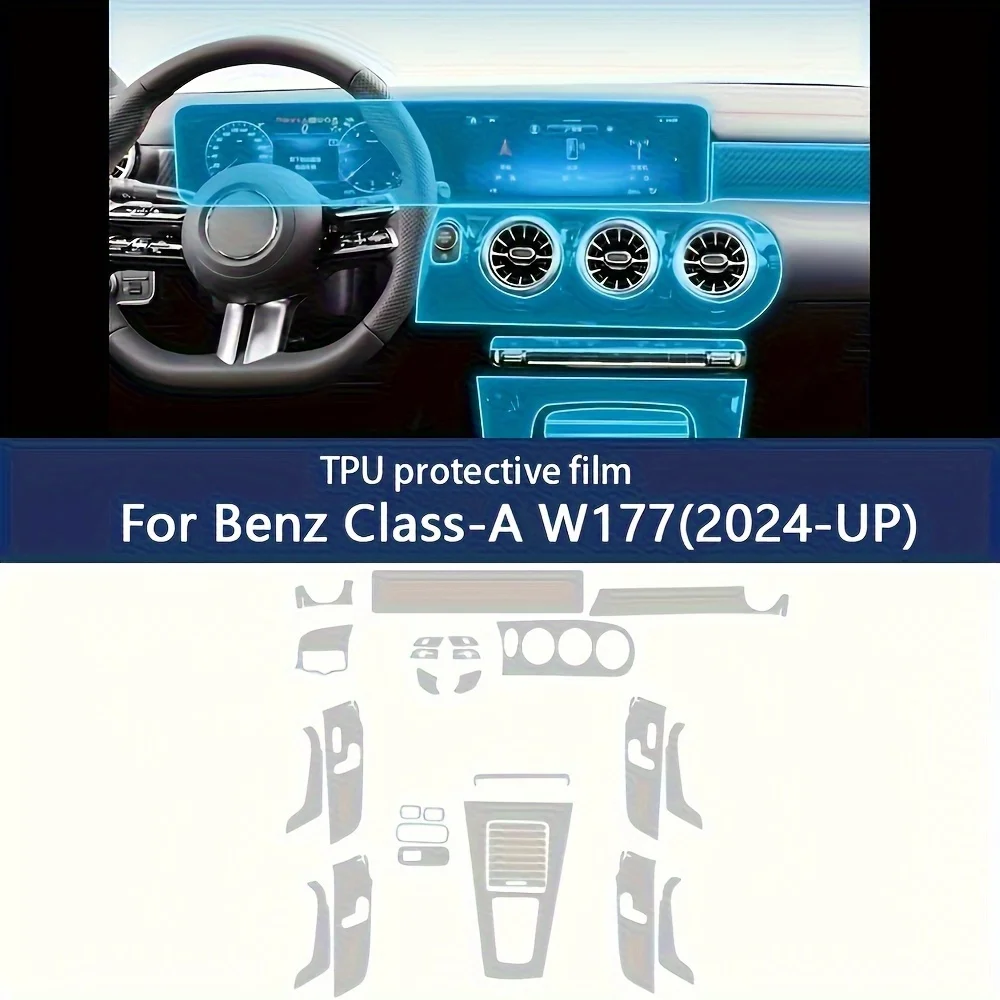 For Mercedes Benz Class-A W177 2024-UP Set Pre-cut Invisible Interior Film TPU，TPU Material Car Film Interior Scratch Film