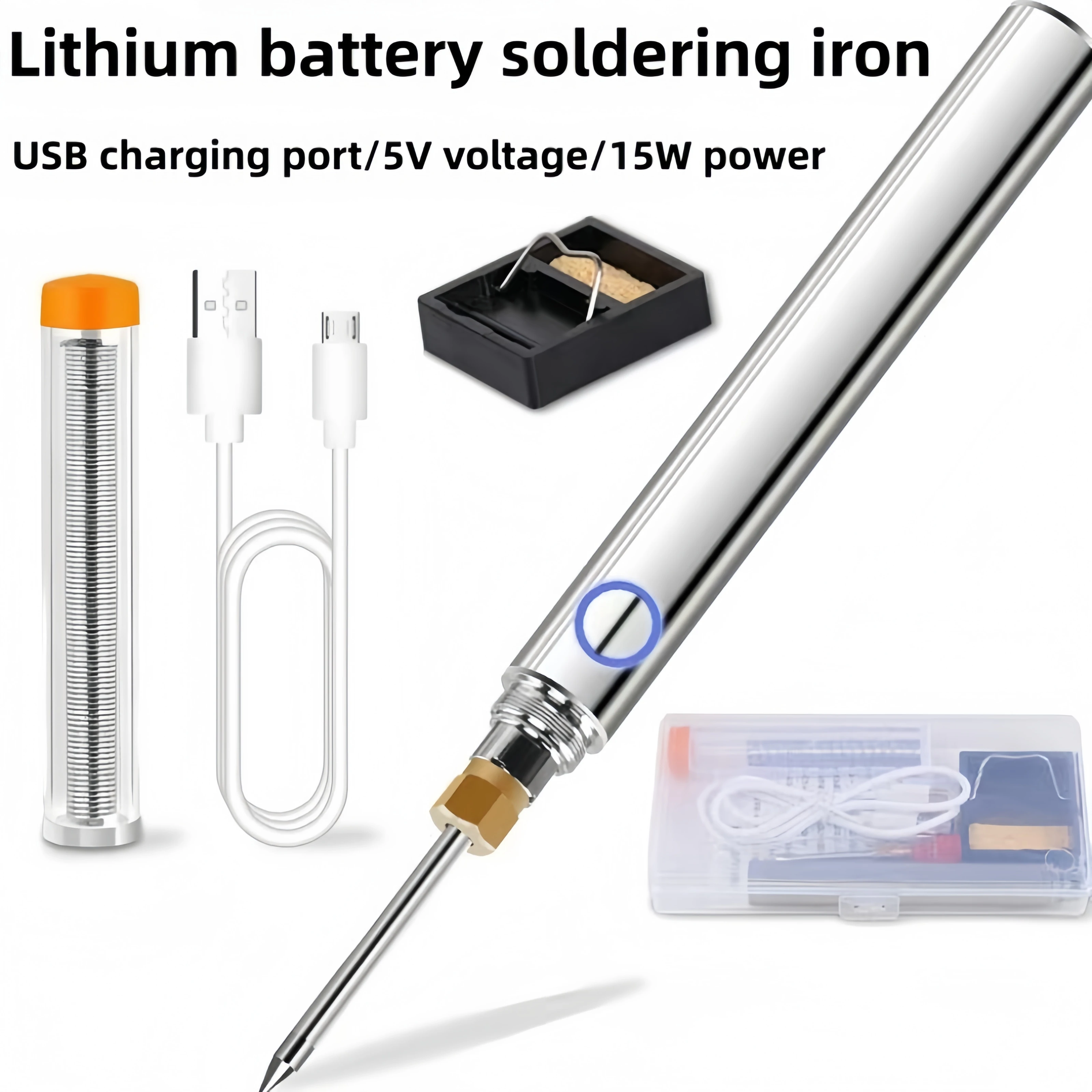 

Wireless lithium battery soldering iron kit, USB lithium battery, 15W 1100mAh, with soldering rack, DIY electronic repair tool