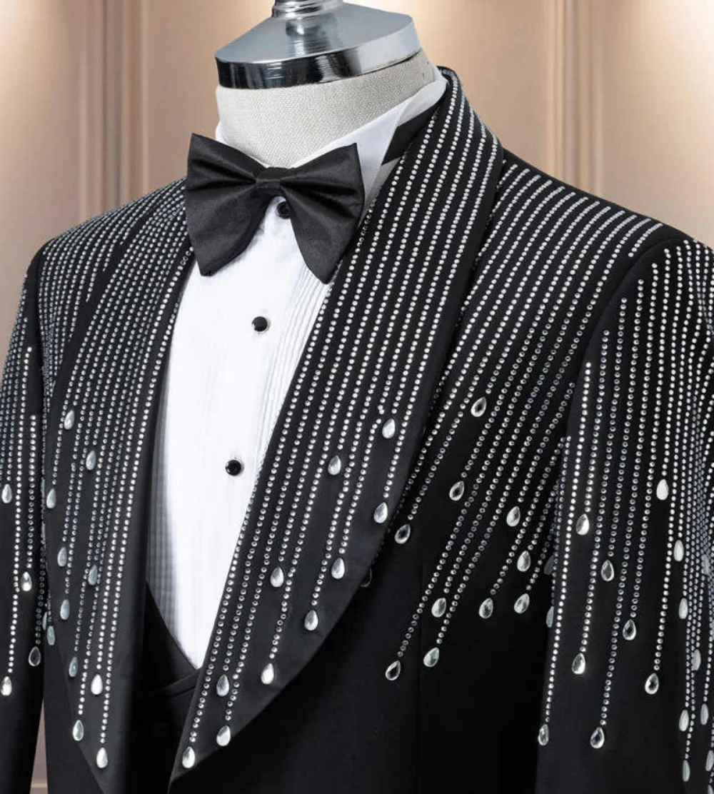 Customized Wedding Groom's Tuxedo 2 Piece Jacket Pants Crystals Shawl Lapel Formal Occasions Party Costume Homme Ropa hombre - view 3