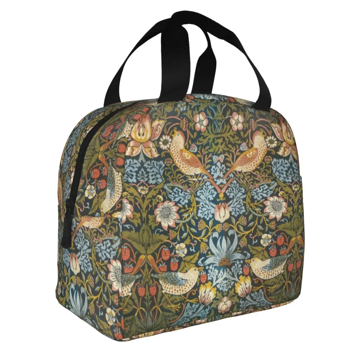 

William Morris Birds And Flower Pattern Insulated Lunch Bags Large Vintage Floral Green Plant Bohemian Cooler Bag Tote Lunch Box