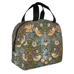 William Morris Birds And Flower Pattern Insulated Lunch Bags Large Vintage Floral Green Plant Bohemian Cooler Bag Tote Lunch Box