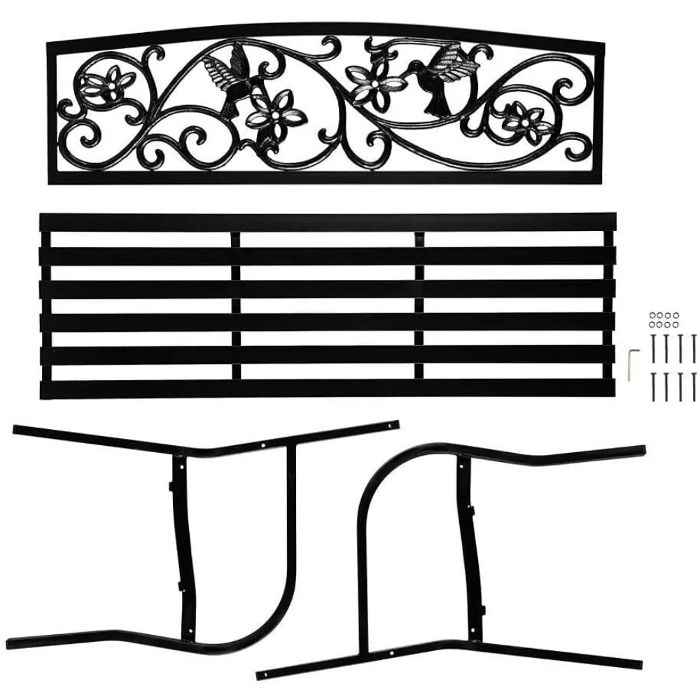 Garden Bench 2-Piece Set, Holds Up To 400 Lbs, Featuring Birds, Vines and Flowers, Outdoor Bench