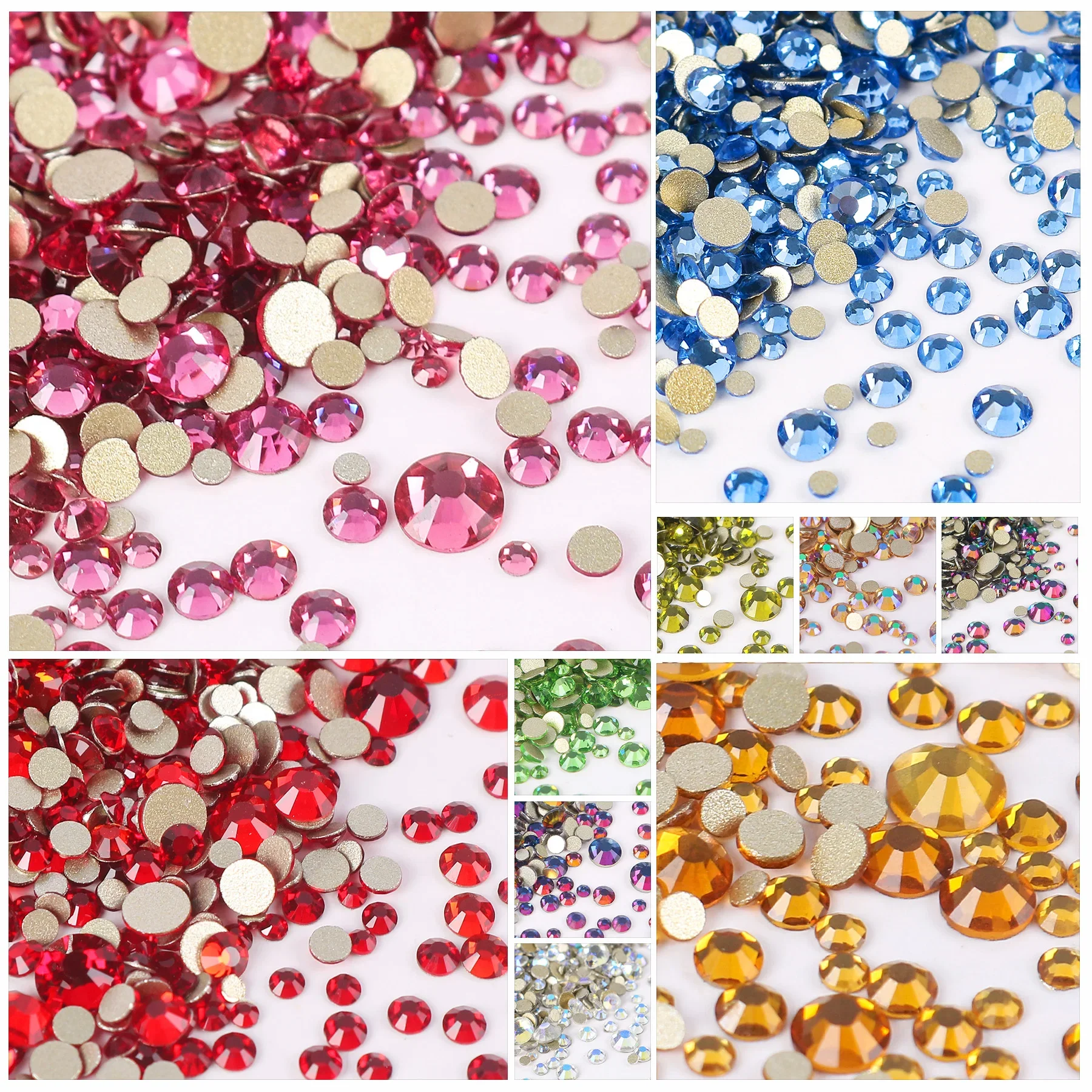 SS4-SS20 Mix Size Nail Rhinestone Crystal Gold FlatBack Rhinestones  Glitter Stones For 3D Nail Art Accessories Decorations